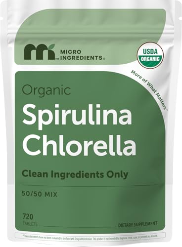 Micro Ingredients Organic Spirulina Chlorella Tablets, 720 Count | 4 Month Supply | 50/50 Algae...