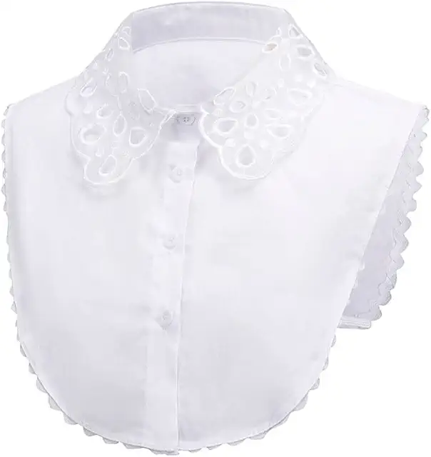 BEAHING Faux Silk Blouse with Removable Collar - Adjustable & Detachable