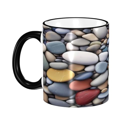 DZBDWZXH Black Handle Ceramic Coffee Mugs 11oz, (Pebble Stone) Print Restaurant Coffee Mug for Coffee,Cappuccino,Tea,Cocoa,Cereal