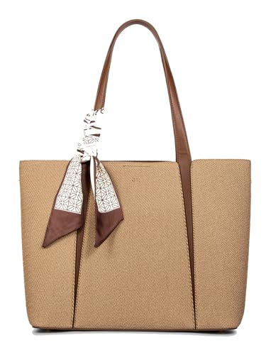 Image of ITTI Capri Tote for Women | Lightweight Three-Compartment Tote Bag with Elegant Scarf Design | Large Capacity Work & Daily Use Bag