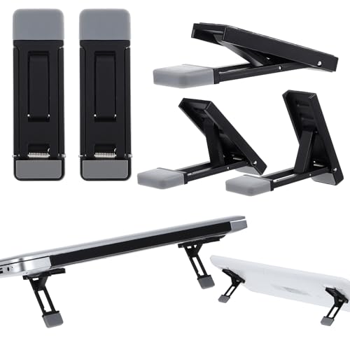 AOZUO 2pcs soporte para teclado y portátil, altura ajustable de 3 niveles, plegable, portátil, pequeño, con base de silicona antideslizante para todos los portátiles y teclados (negro)