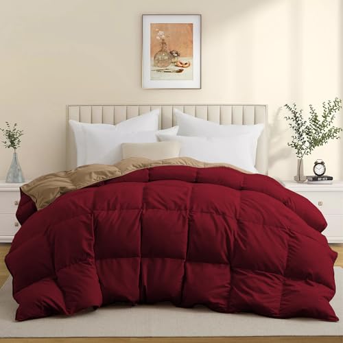 Image of Luxurious Comfort 600 GSM Winter Comforter Double Bed Size 90 inchX100 inch - 600 GSM Microfiber Super Soft Fluffy for Winter Comforter /Rajai /Duvet /Blanket Double Bed - Burgundy /Baige Color