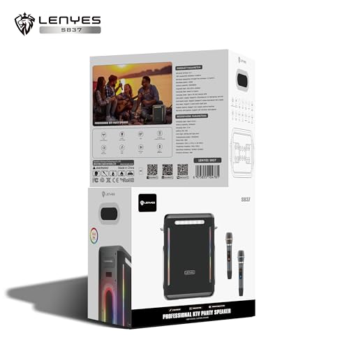 Image of Lenyes S837 300W Portable Karaoke Party Speaker with Dual Wireless UHF Mics, 30000mAh Battery, 65W Type-C Fast Charging, TWS Pairing, 15H Playtime, Guitar /Mic Input, USB /AUX, EQ Modes (Black)