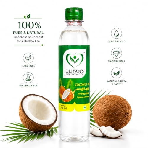Image of OLIYAN'S Kerala Pure Coconut Oil, 500 ml | 100% Pure Cold Pressed, Edible, Hair & Skin Care, No Chemicals