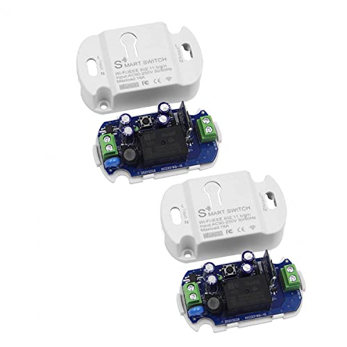 QIACHIP - Interruttore Wi-Fi 16A tuya Modulo intelligente relè 1 canale, controllo APP Smart Life, compatibile con Alexa/Google Home (confezione da 2)