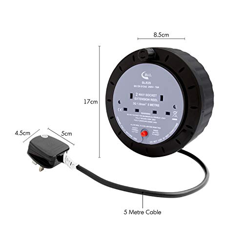 Benross 45630 5m Cable Reel Extension Lead / 2-Way Extension Cable/Ideal for Home, Office or Commercial/Safety Cut-Off Switch / 2 UK Plug Sockets / 240V AC, 10 Amps - Image 2