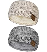 2 Pcs Winter Cable Knit Headbands Women Ear Warmer Knitted Thermal Twist Headbands for Girls Wome...