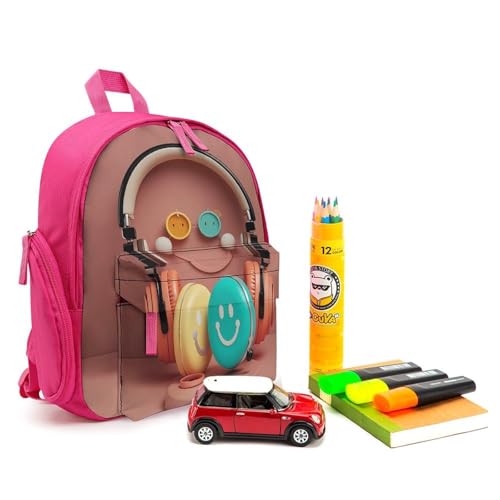 Happy Smiling Face Backpack for Men Women, Durable Small Bookbag Lightweight Daypack for Travel, Hiking, Pink-style3