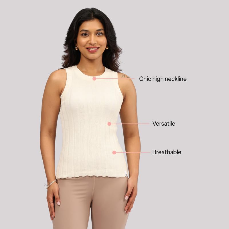 Image of BlissClub Move All Day Rib Tank Top | 100% Cotton | High Neck | Ribbed Fabric | Snug fit | Breathable