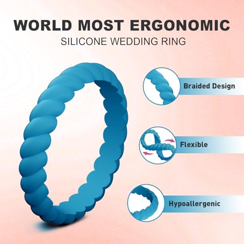 Image of Egnaro Women's Silicone Anniversary Rings, 2.5mm Wide 1.8mm Thick Stackable Rubber Wedding Band, Thin Stylish Comfort Fit Silicone Ring for Nurse, Workout, Work, Pregnancy, Travel, Daily Gift