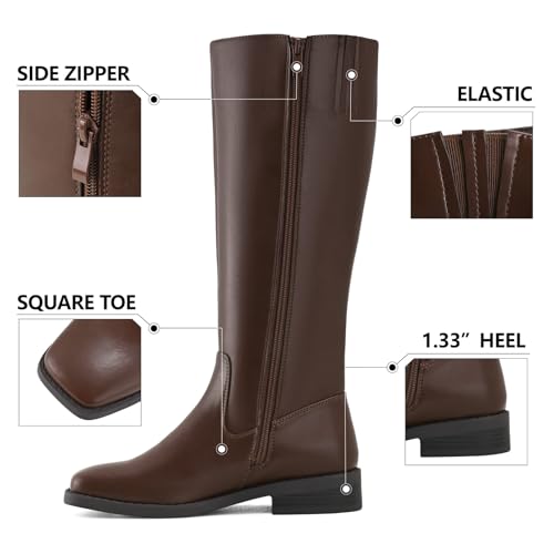 Shoe'N Tale Knee High Boots for Women Block Low Heel Stretchy Square Toe with Side Zipper Fall and Winter Fashion Comfortable Boots3