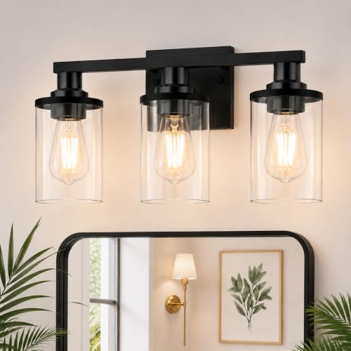Image of DORESshop Bathroom Vanity Light Fixtures Over Mirror Modern Black 3 Light