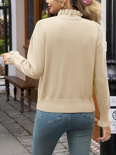 Image of Womens Ruffle Mock Neck Sweater Puff Long Sleeve Fall Trendy Pullover Tops