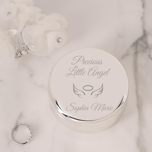 Image of Cherished Moments Personalized Angel Wings Round Jewelry Box