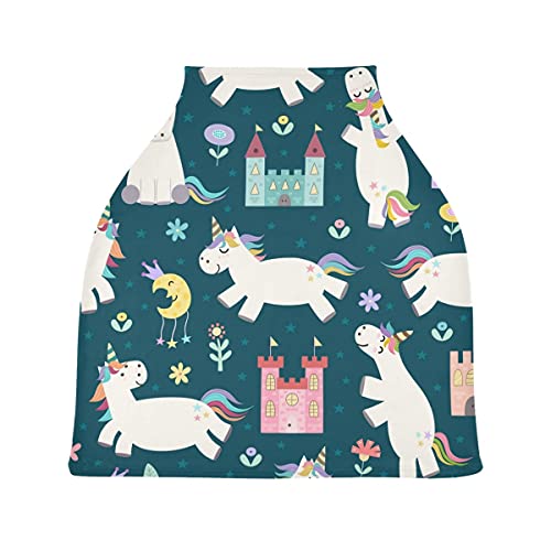 ユニコーンかわいいベビーカーシートカバーキャノピー伸縮性看護カバー幼児用母乳の男の子の女の子のための通気性防風冬のスカーフ
