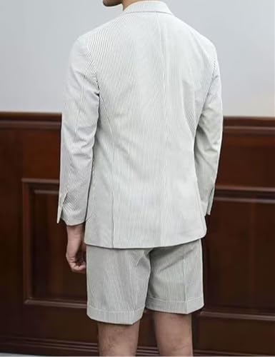 ONAXTDA Seersucker Striped 2 Piece Jacket Shorts Set for Men Single Breasted Notch Lapel Business Wedding Tuxedo2