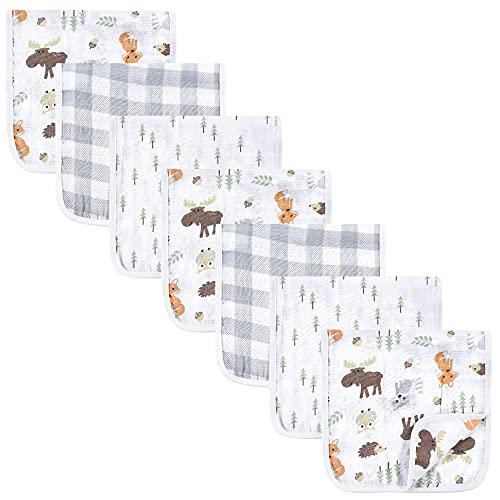 Hudson Baby unisex baby Hudson Muslin Burp Cloth 7pk, Woodland, One Size Bandana, Woodland, One Size US