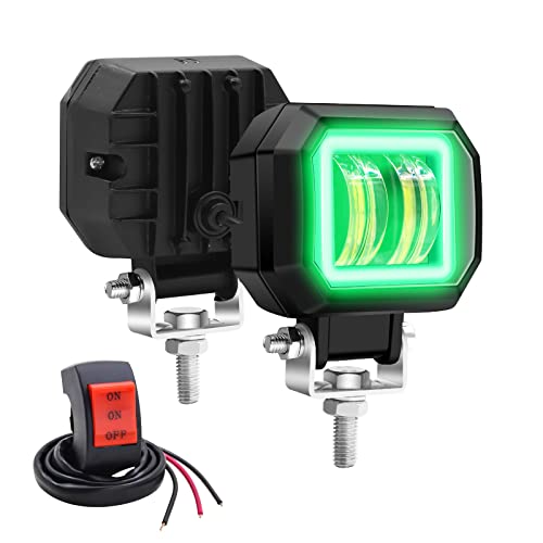 Biqing 20W Motorcycle Fog Lights With Green Angel Eyes,Motorcycle Auxiliary Lights LED Headlights Front Spotlight 12V 24V Motorbike Fog Driving Lights Daytime Running Light With Switch 22mm