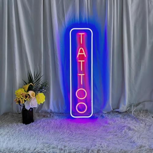 Image of Dimmable Tattoo Neon Sign,LED Reusable Neon Signs,Arylic Ice Blue Tattoo Shop Sign with Dimmer for Tattoo Salon, Studio, Shop Plaque,Tattoo Gifts for Friends,16x5.9in(Blue+Red)