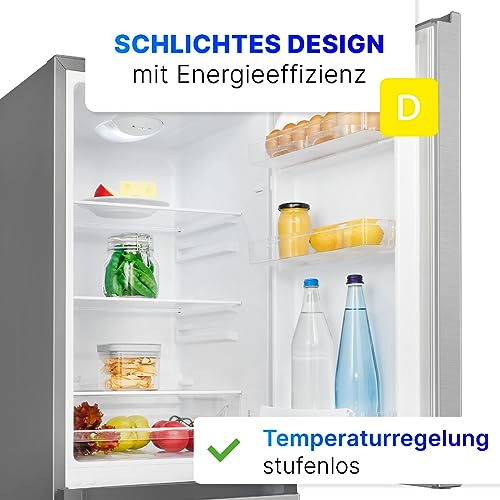 Foto von Bomann® Kühlschrank mit Gefrierfach | Energieklasse D | 143cm | Kühl Gefrierkombination leise 39 dB | 3 Ablagen & 3 Schubladen | Türanschlag wechselbar | 175L Kühlgefrierkombi | KG 322.1 inox