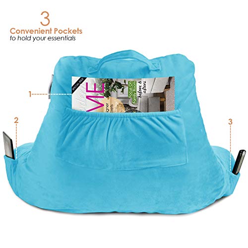 Image of Nestl Reading Pillow with Shredded Memory Foam, Designed for Sitting Up in Bed and Couch, Back and Arms Adjustable Support for Adult & Teens Backrest Pillows for Reading, Washable Cover, Bright Blue