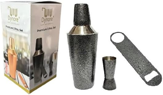 Antique Silver 3-Piece Bar Set - Cocktail Shaker, Peg Measure, and Bottle Openerift Set