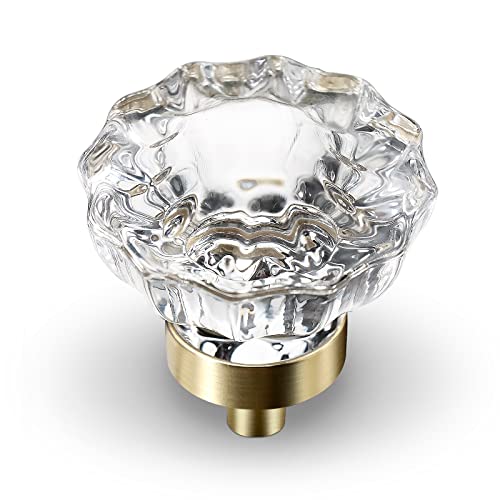 VEHCIL Crystal Cabinet Knobs, 8 Pack Gold Drawer Dresser Knobs, Single Hole Vintage Dresser Pulls for Cupboard, Closet, Bathroom, Dresser, Drawers, Retro Round Flower Design
