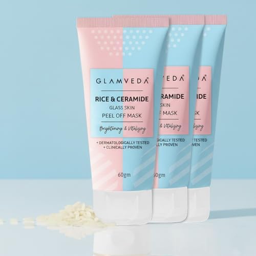 Glamveda Rice & Ceramide Peel-Off Mask (Pack Of 3) | Hydrating & Barrier-Strengthening | Brightens, Evens Tone & Reduces Signs of Aging | All Skin Types | 60g
