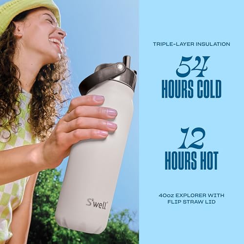 S'well Recycled Stainless Steel Explorer con Tapa de Pajilla Abatible, 40 Onzas, Moonstone, Contenedor Aislado al Vacío de Triple Capa Mantiene Bebidas Frías por 54 Horas y Calientes por 12, Libre de BPA miniatura 2