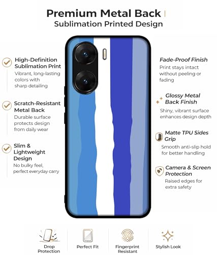Image of Blue Stripes Rainbow Design Premium 2D Printed Metal Back Case Cover for Vivo V29E 5G