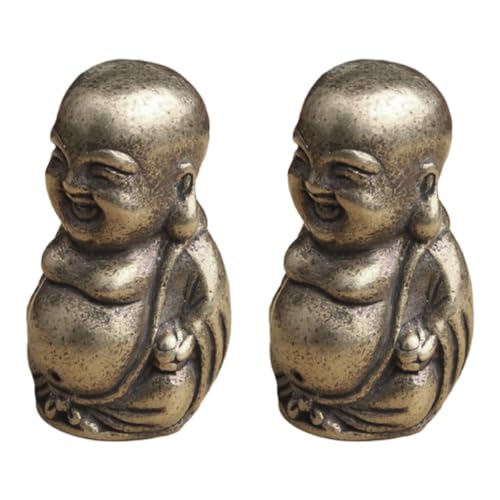 NUOBESTY Estatua de Buda Maitreya de Latón Vintage, Adorno de Escritorio Pequeño 2 Piezas, Decoración Creativa para Hogar y Oficina, Figura Decorativa Resistente y Compacta