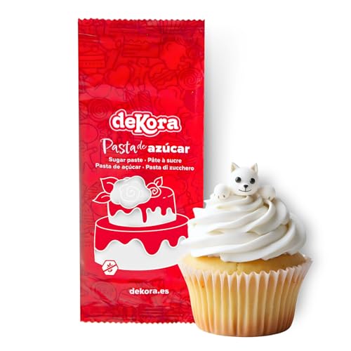 dekora - Pasta de Azúcar Fondant Blanco 150g - Pasta para Tartas y Repostería - Sin Gluten ni Lactosa - Sabor Vainilla - Suave, Flexible y Fácil de Moldear para Decoraciones Creativas
