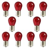 Tuxihapp 10PCS Car 1156 Turn Signal Light, P21W 1141 High Brightness Stable Filament Bulb, 12V 21W BA15S Waterproof Halogen Bulb Replacement, Car/Motorcycle Taillight Parking Light (Red)