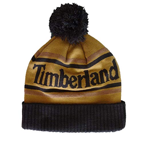 Timberland Men's Color Blocked Watchcap Beanie with Pom Two Tone Brown