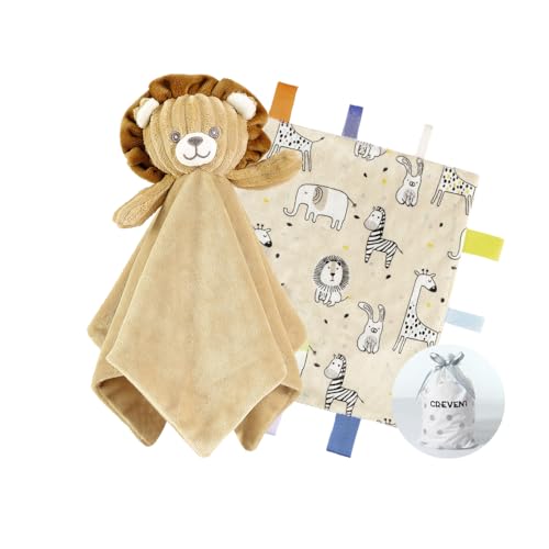 Image of CREVENT Cozy Plush Baby Security Blanket, Loveys for Baby Girls and Boys, Birthday (Lion + Tag)