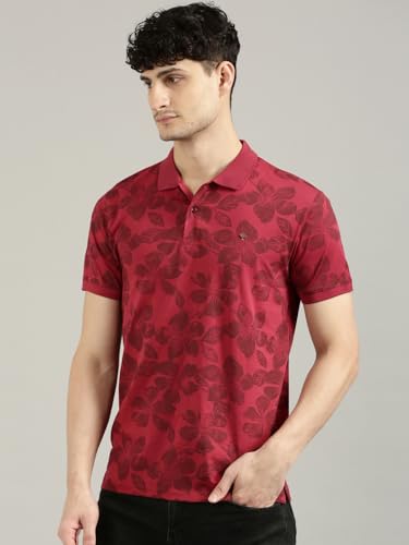 Image of JOVEN Mens Printed Polo Neck Half Sleeve Regular Fit Mercerised Cotton T-Shirt