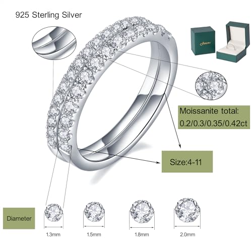 YODEWA Moissanite Wedding Band, Moissanite Rings for Women Half Eternity 925 Sterling Silver Stackable Round Thin 0.2ct Lab Created Moissanite Size 7.5 by YODEWA - Used condition - Image 3