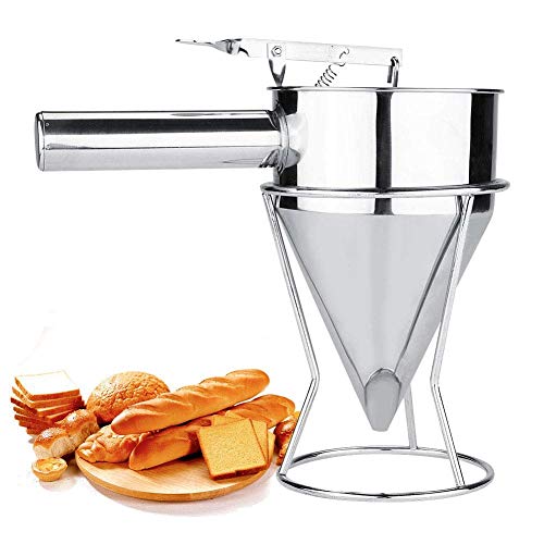 Confectionery Funnel Pancake Batter Dispenser With Stand Rack - 1000 Ml Stainless Steel Cupcake Funnel - Pancake Maker Home Kitchen - 4 Cup Diy Baking Tool - (10” X 10.5” X 5.5”) #TOP4
