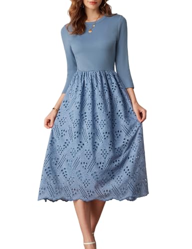 GRACE KARIN eyelet A-line midi dress with pockets
