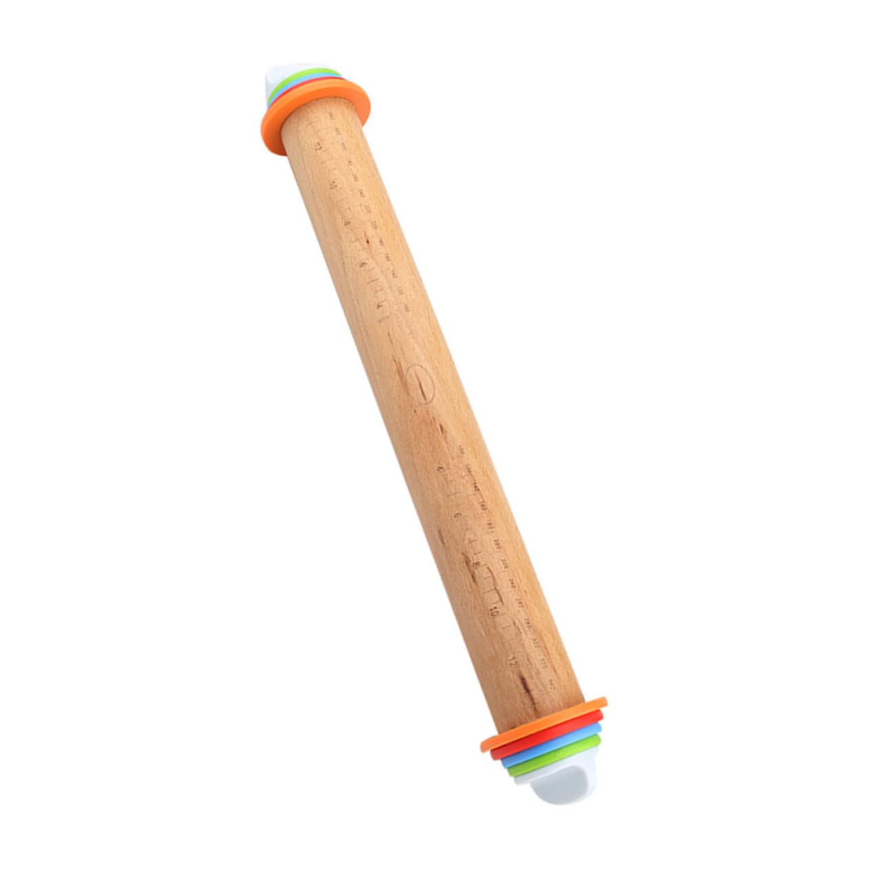 Rodillo de Amasar de Madera de Haya con Escala y Discos Ajustables, Mango Seguro y Antiadherente Adecuado para Pizza y Pasteles en Cocina