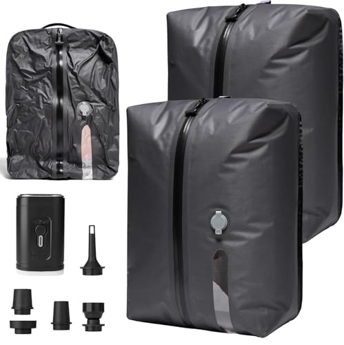 Ofrdncy Vacuum Compression Travel Bag for Carry-On Suitcase and Backpack Recycled IP67 Waterproof Space Saver Vacpack (2 Pack 17L - Pump Included)