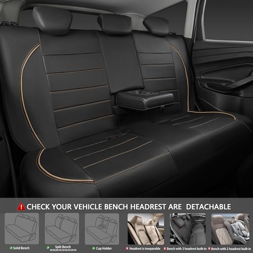 Image of CAR PASS Universal FIT Piping Leather Car Seat Cover, for suvs,Van,Trucks,Airbag Compatible,Inside Zipper Design and Reserved Opening Holes (Full Set, Black and Beige)