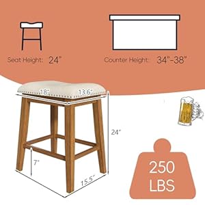 Counter Height Bar Stools Set of 2, 24 Inch Barstools for Kitchen Island, Upholstered Kitchen Chairs with Thick Saddle Seats, Fabric Wood Barstools, Beige Counter Height Bar Stools Set of 2 24 Inch Barstools for Kitchen Island Upholstered Kitchen Chairs with Thick Saddle Seats Fabric Wood Barstools Beige
