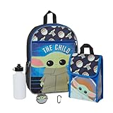 RALME Star Wars Mandalorian Baby Yoda Backpack Set for Kids, 16 inch with Lunch Bag and Water Bottle
