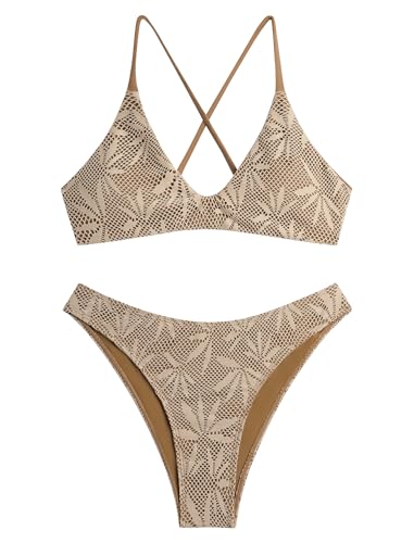 Image of ZAFUL Women's Tie Back Padded High Cut Bralette Bikini Set Two Piece Swimsuit