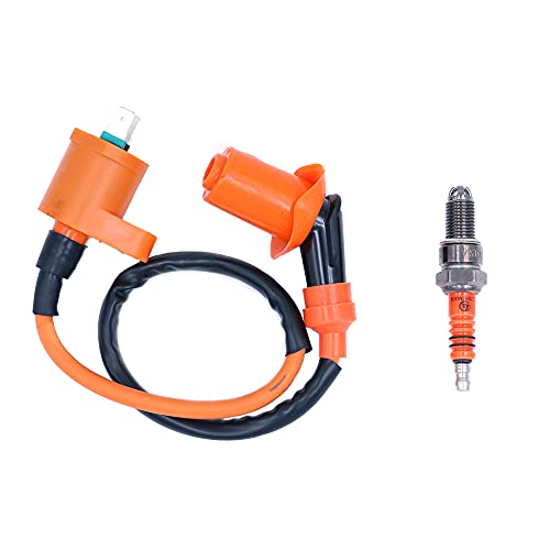 ANCLLO Bobina de Encendido de Carreras de Alto Rendimiento + bujía de 3 electrodos para ciclomotor GY6 50cc 80cc 125cc 150cc ATV Go Kart
