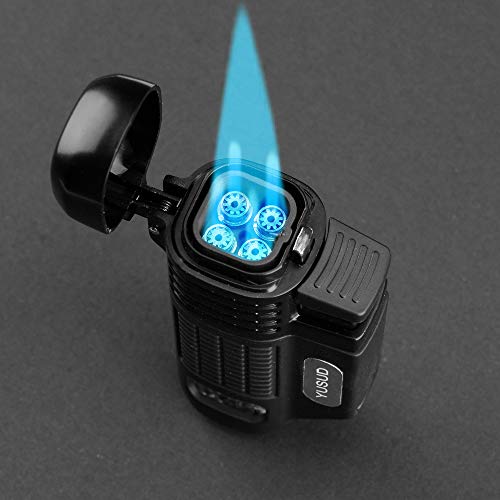 Yusud Torch Lighter, Butane Refillable Lighter with Punch Cutter, New Turbo Quadruple Jet Flame Design with Gas Tank Window, Unique Birthday Gift Idea for Man