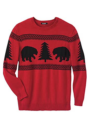 Kingsize Men's Big & Tall Holiday Crewneck Sweater - Tall - 3Xl, Bear Multicolored #TOP13