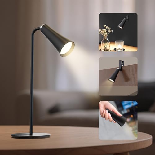 Arttty 4-in-1 Magnetic LED Desk Lamp, Cordless Table Lamp, Touch Control, USB Rechargeable, 360° Adjustable, 4-Brightness Level, Portable for Reading, Office, Bedside, Clip-On Wall Mount, Flashlight