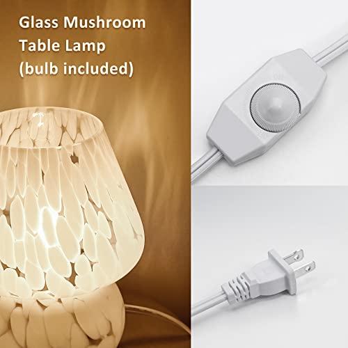 Onewish TLGU-21-005 Mushroom Lamp Small Bedside Table Lamp-Nightstand Nightlight Dimmable Stepless, Translucent Glass White Desk Lamp For Bedroom Dorm Living Kitchen thumb #2